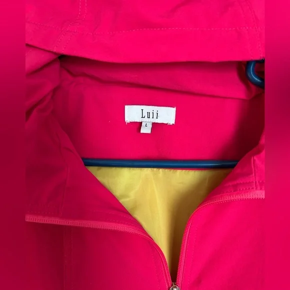 Luii for Anthropologie Fuchsia Travel Hooded Jacket Yellow Lining Size L NWOT - Picture 5 of 15